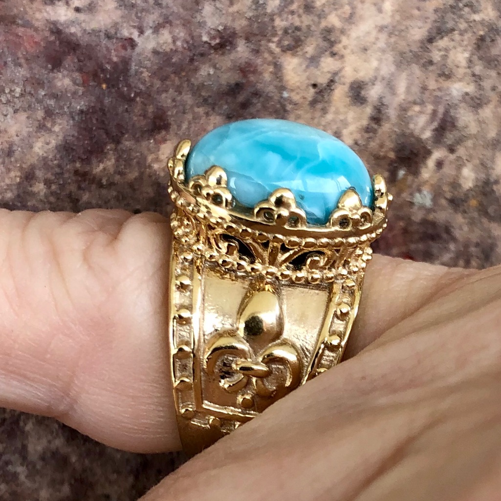 Dallas Prince Oval Larimar Etruscan Ring